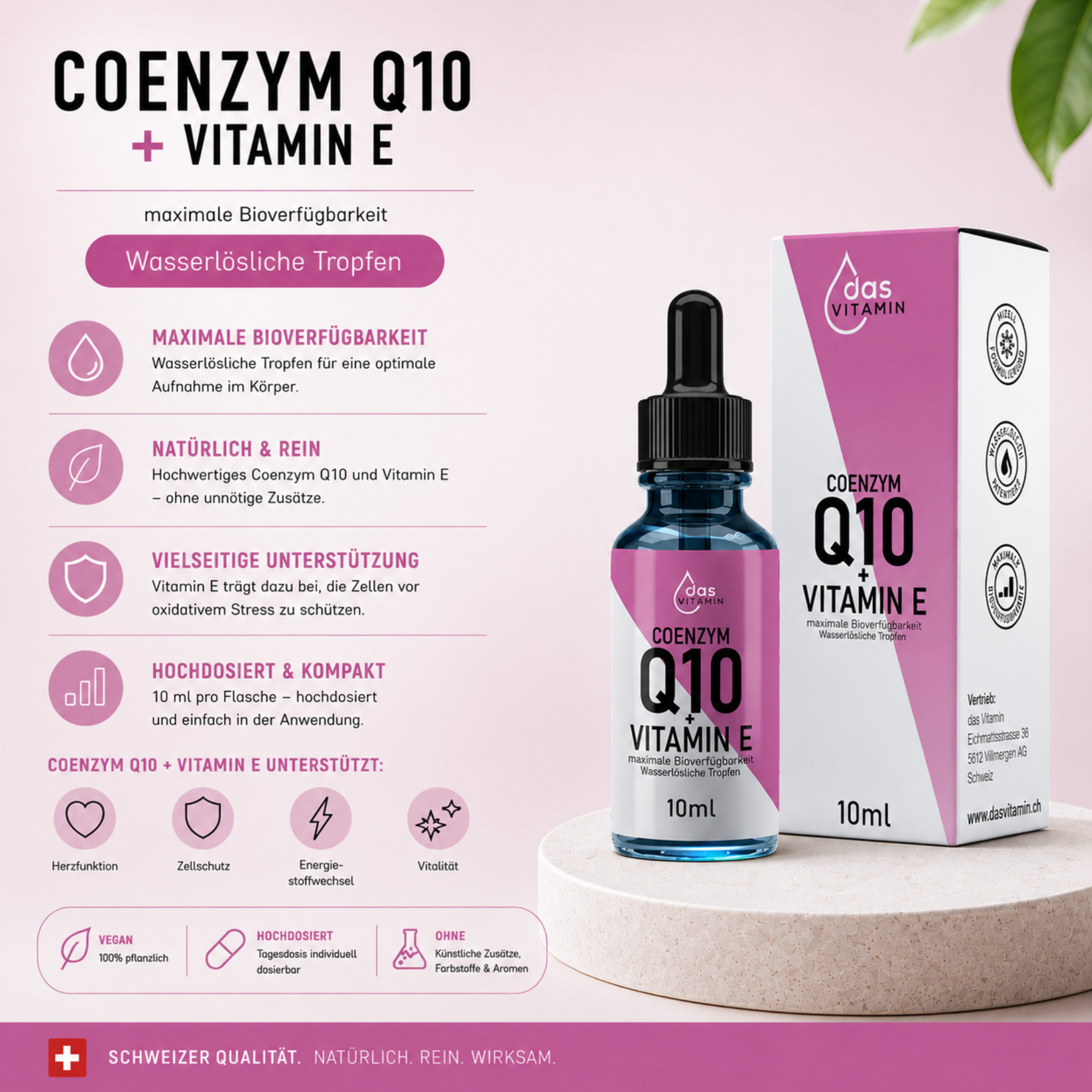 Coenzym Q10 und Vitamin E ergänzen sich ideal zur Unterstützung antioxidativer Zellfunktionen im Körper.