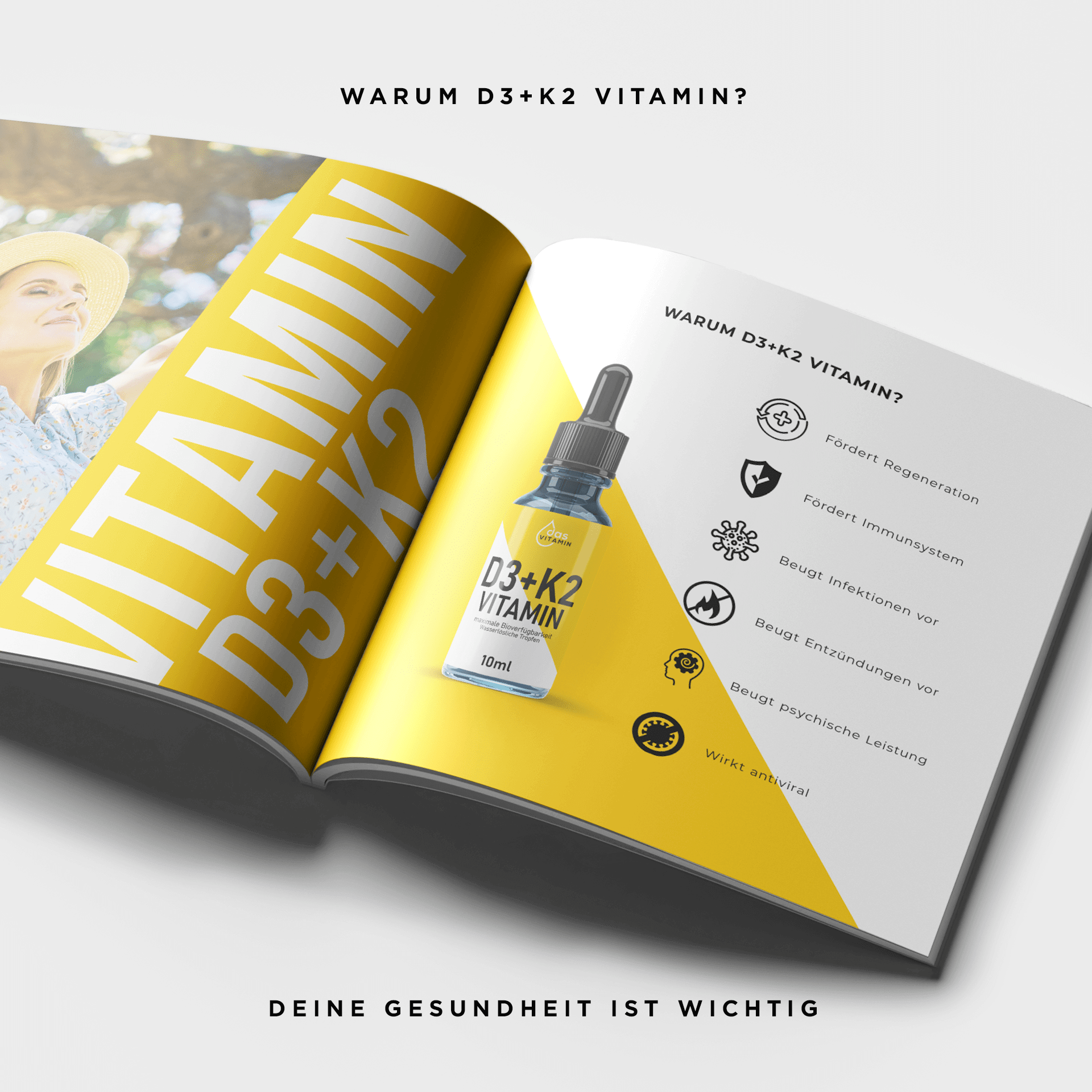 Vitamin D3+K2 Tropfen 10ml 4+1 Gratis | Vegan | Hochdosiert - das Vitamin