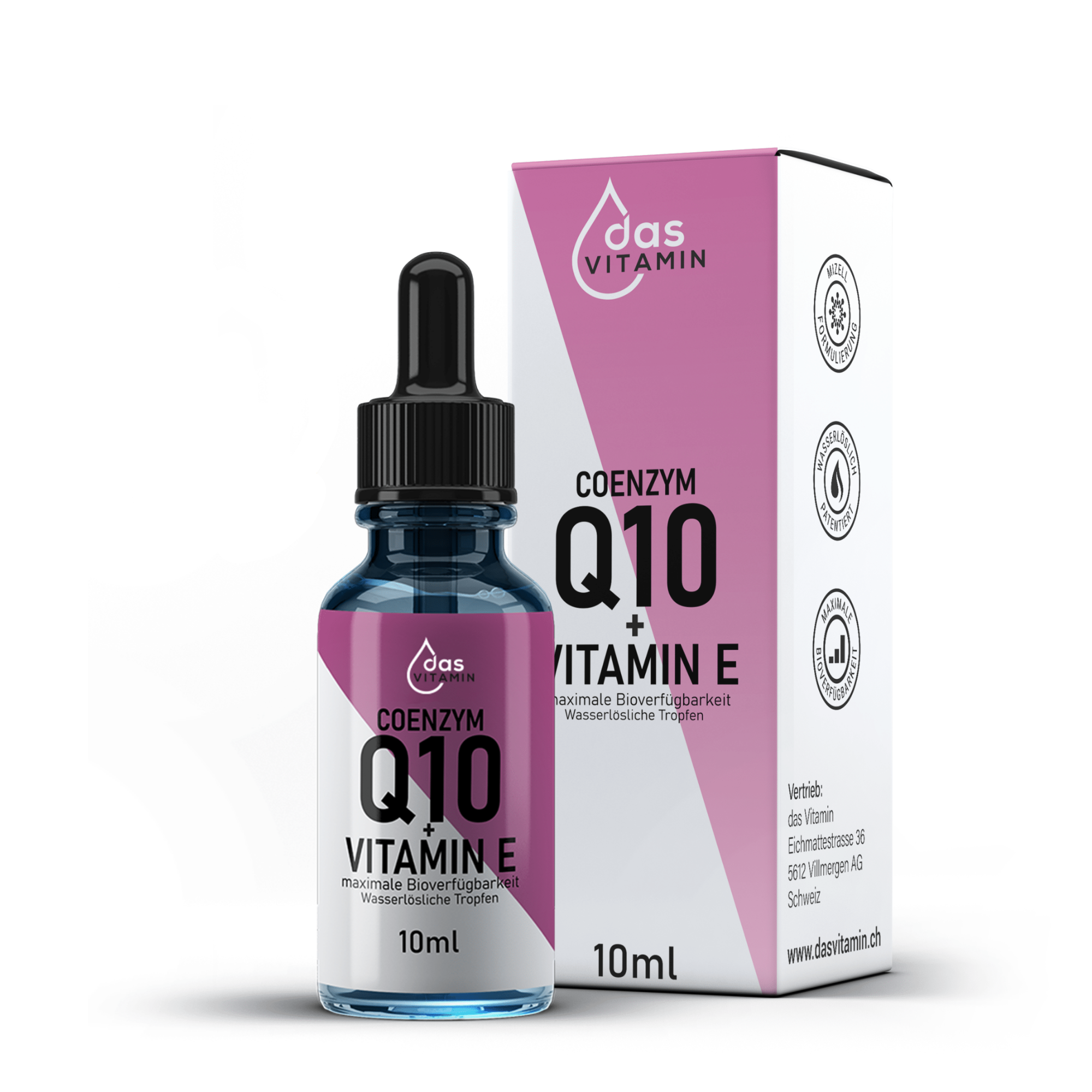 Coenzym Q10 und Vitamin E ergänzen sich ideal zur Unterstützung antioxidativer Zellfunktionen im Körper.Schweiz