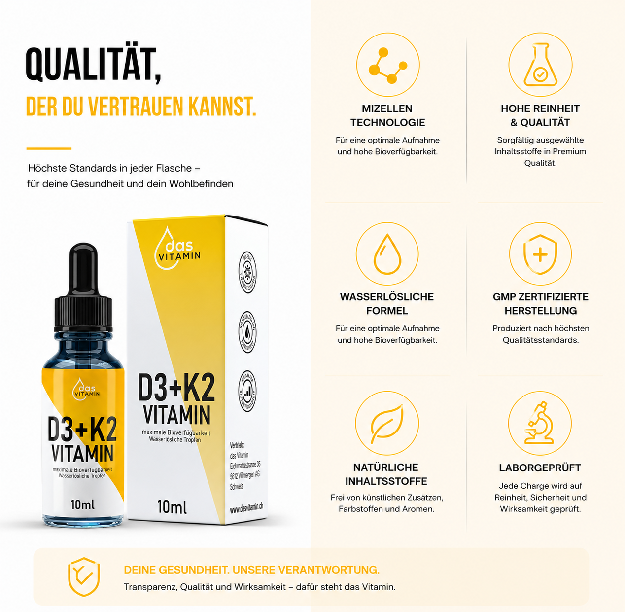 Vitamin D3+K2 Tropfen 10ml | Vegan | Hochdosiert - das Vitamin
