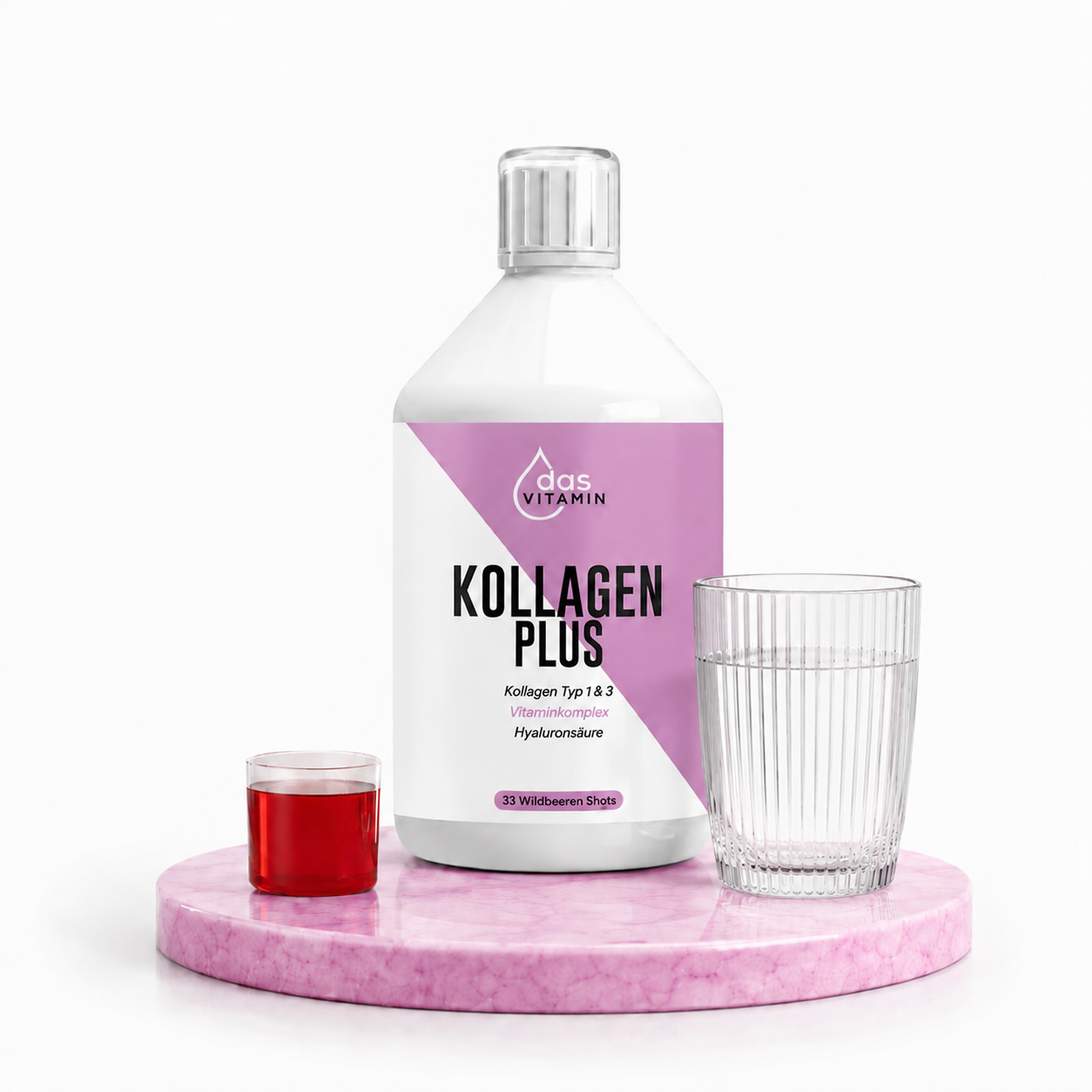 Kollagen Beauty Drink 500ml mit Hyaluronsäure und Vitaminen in Trinkflasche