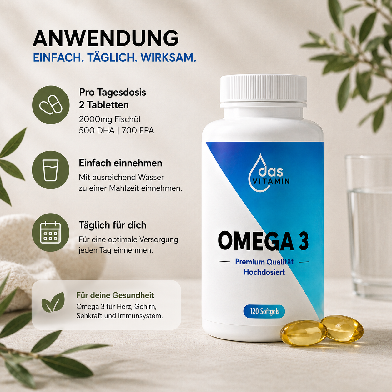 Hochdosiertes Omega 3 mit EPA und DHA – das Vitamin