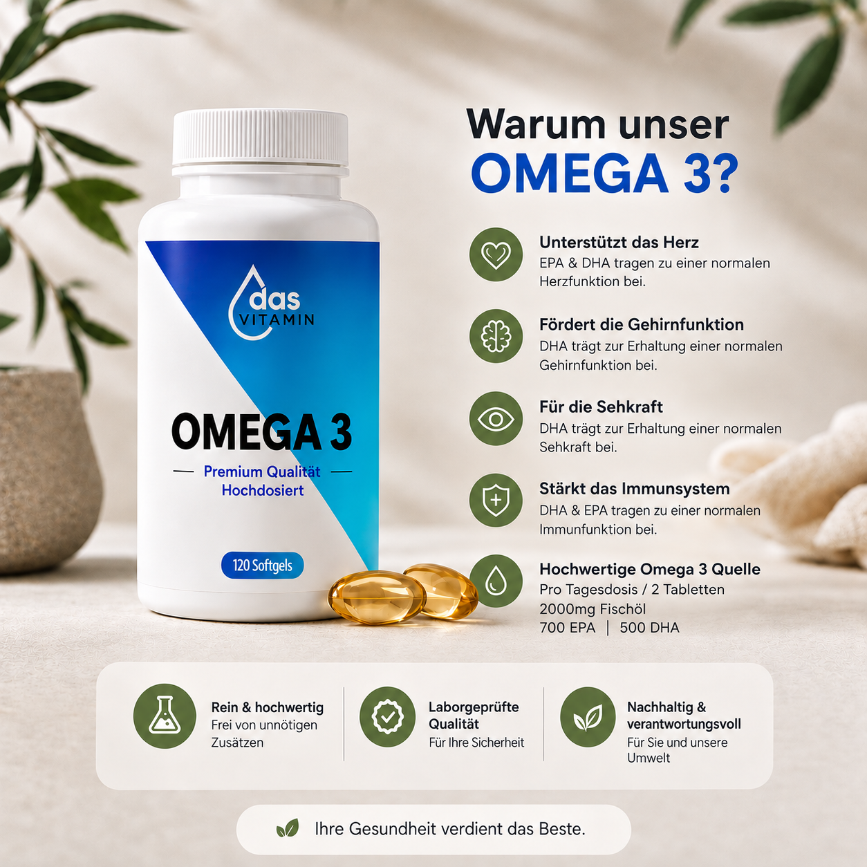Omega 3 Weichkapseln hochdosiert – Fischöl mit EPA und DHA